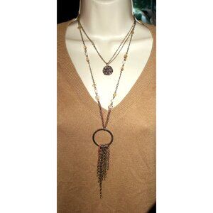 Express Long Layered Beaded Lariat Drop Pendant Necklace Y2K Deadstock